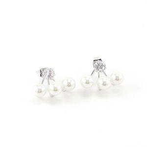 Triple Pearl Ear Jackets Silver With Crystal Studs